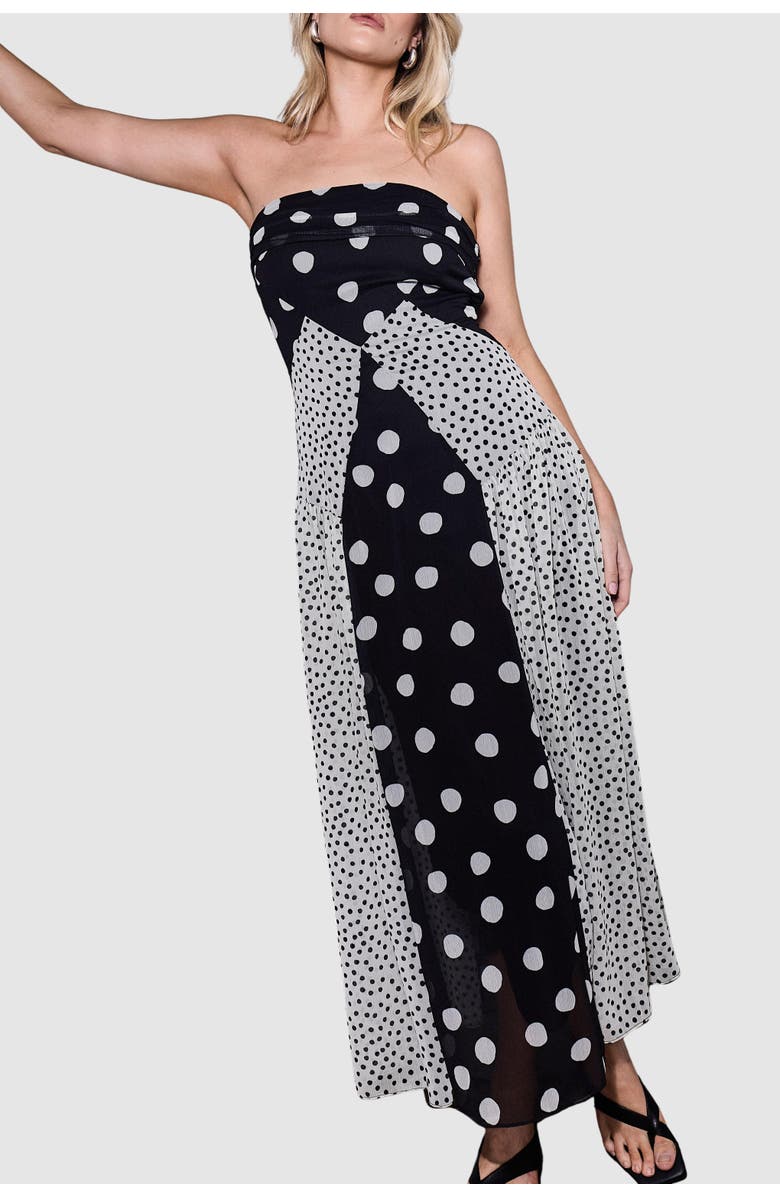 Warehouse Printed Bandeau Seam Detail Midi Dress, Alternate, color, Mono