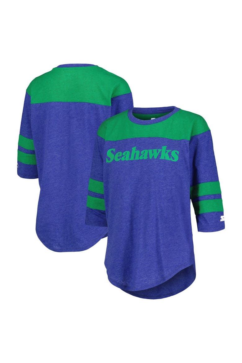 Women's Starter Royal Seattle Seahawks Fullback Tri-Blend 3/4-Sleeve T-Shirt, Alternate, color, Royal