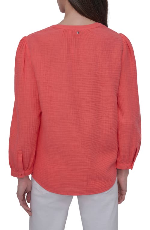 Dkny Jeans Gauze Henley Shirt In Coral Crush