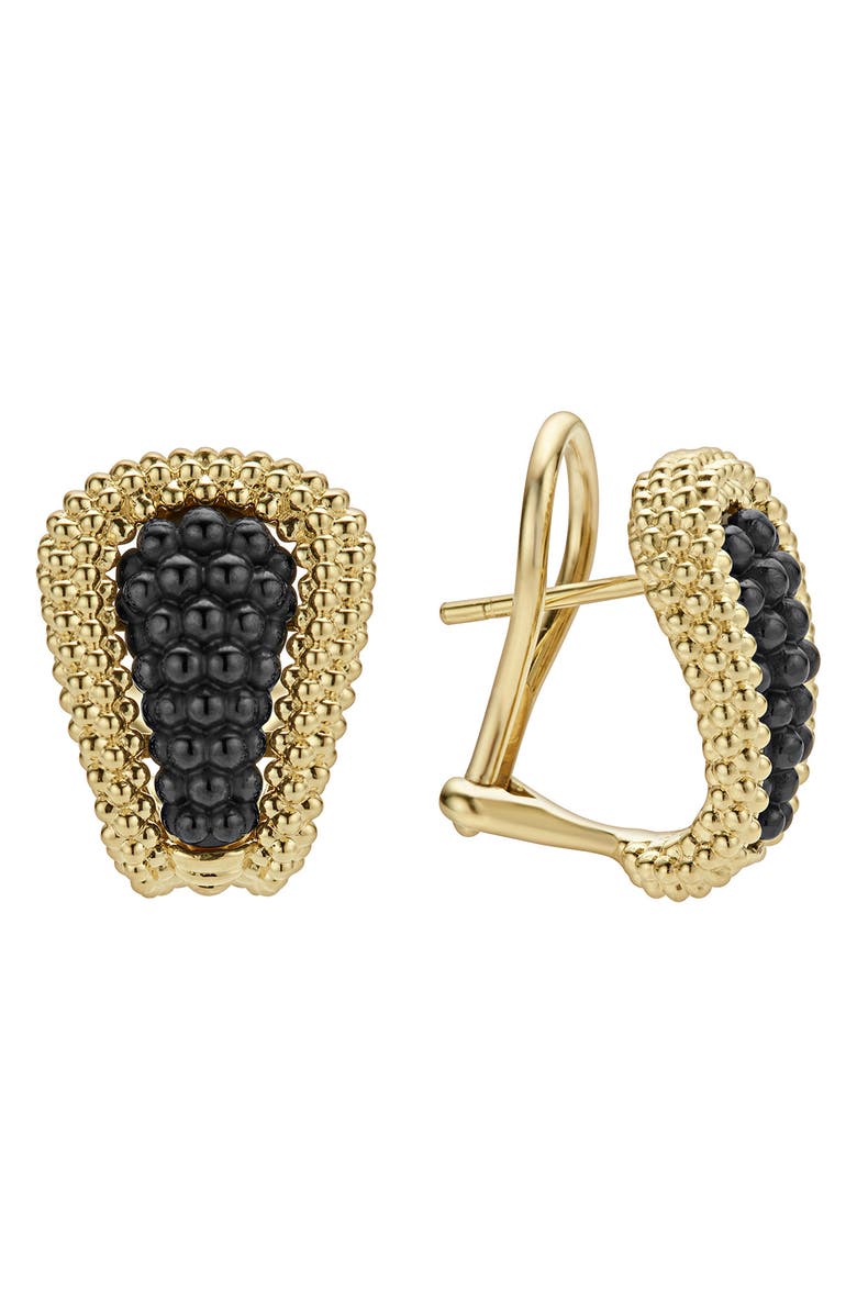 LAGOS Gold & Black Caviar Tapered Omega Earrings, Main, color, 