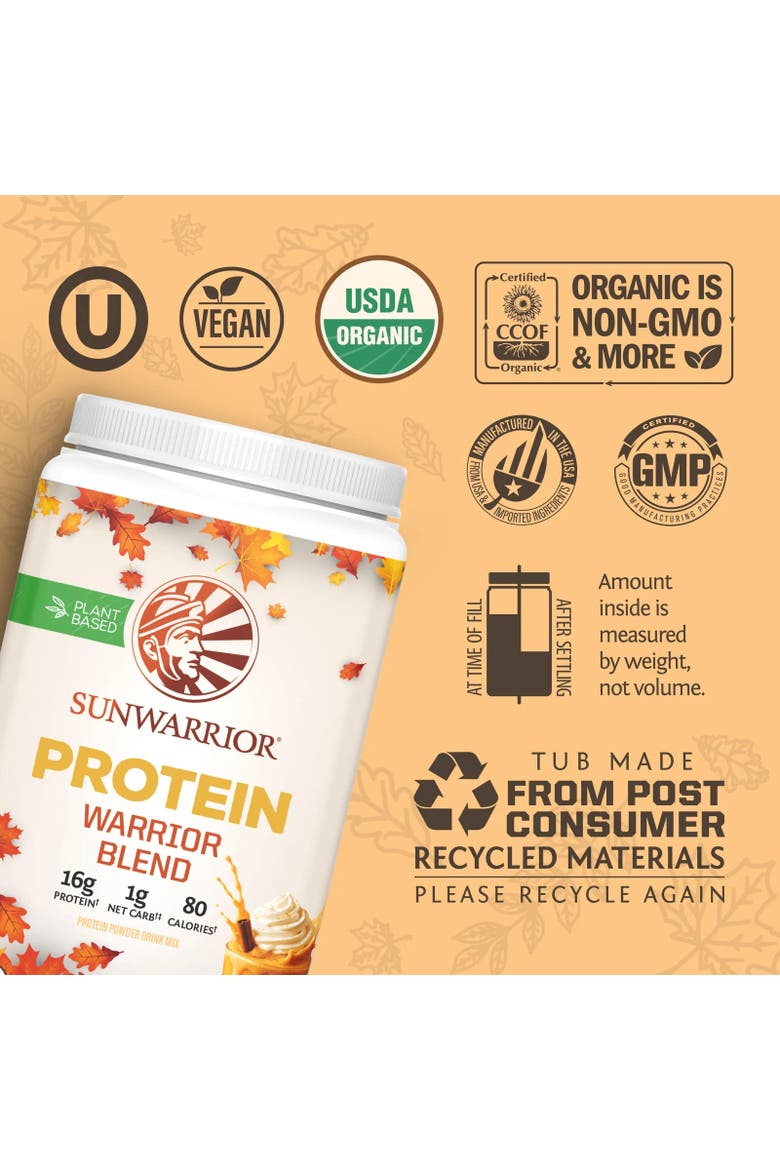Organic Warrior Blend Pumpkin Spice Protein Powder, 750g Tub, Alternate, color, No Color