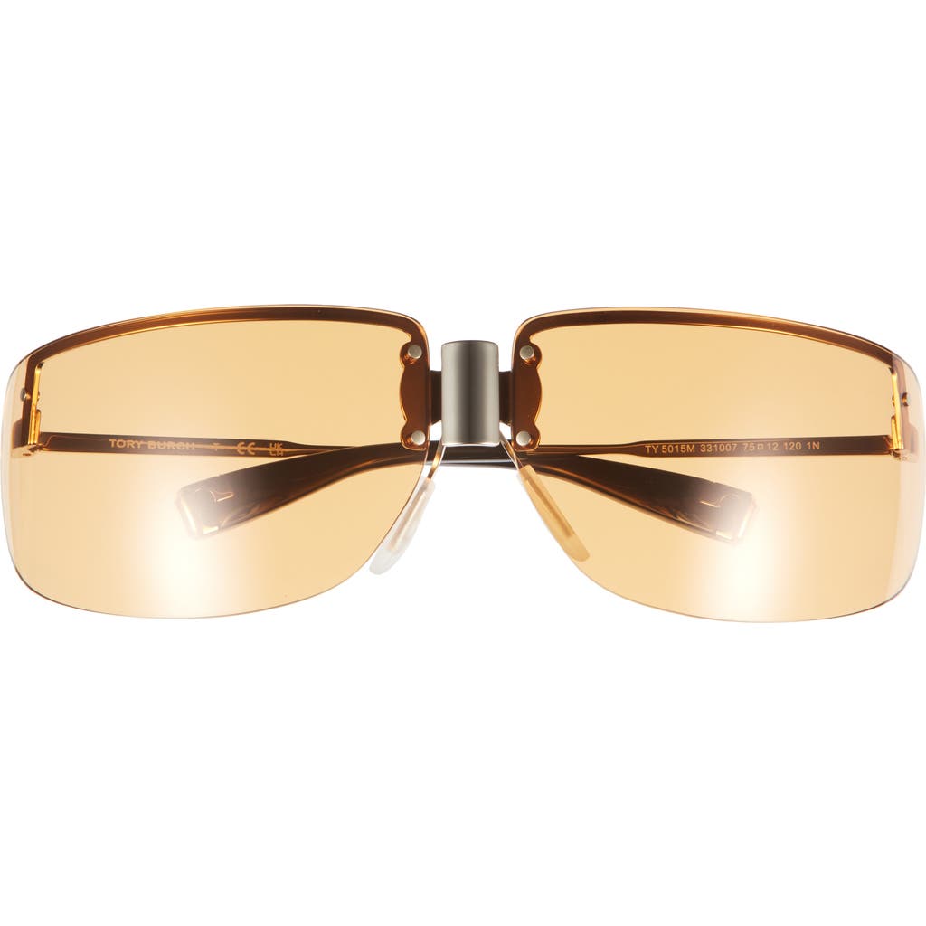Tory Burch 75mm Semi Rimless Pillow Sunglasses In Shiny Light Gold/orange