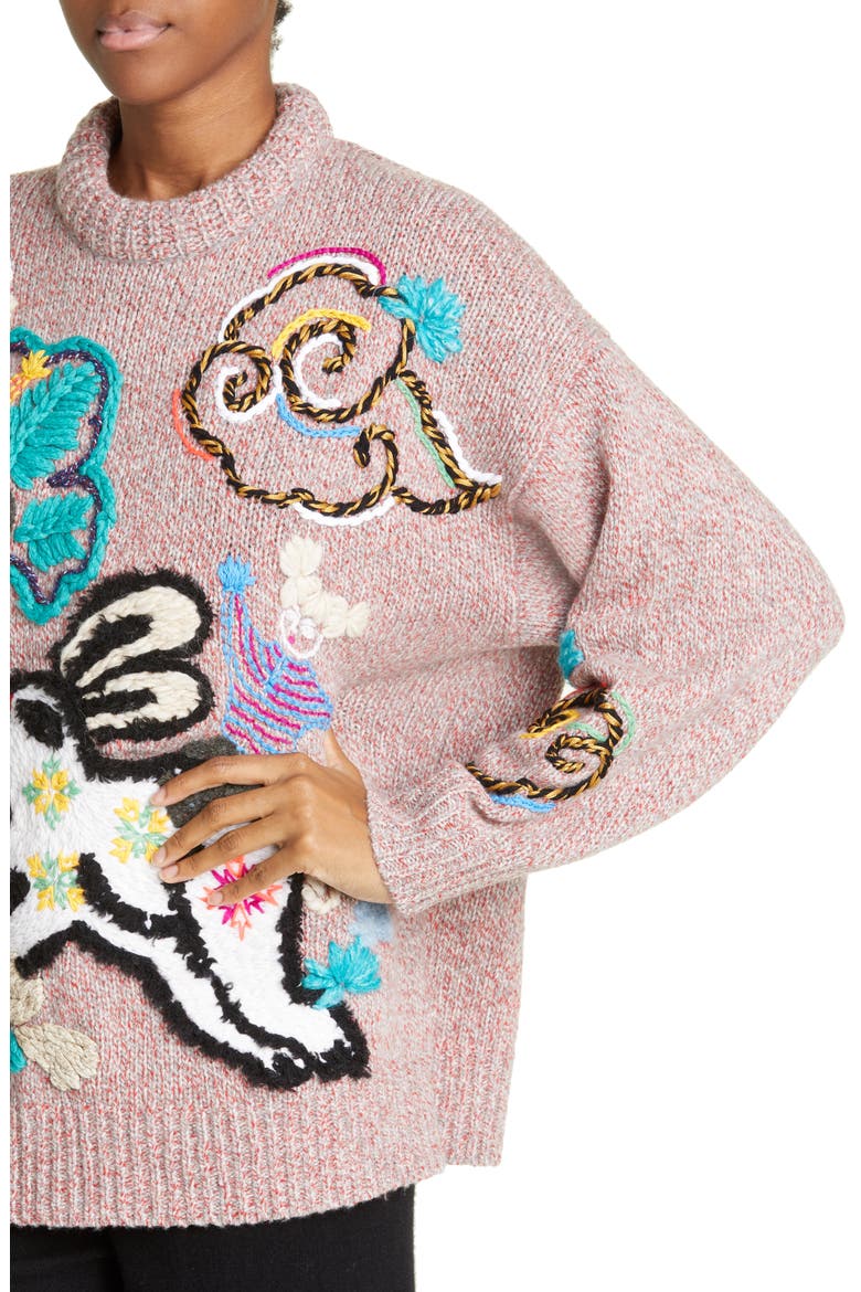Lunar New Year 2023 Bunny Embroidered Wool Blend Sweater, Alternate, color, PINK MELANGE
