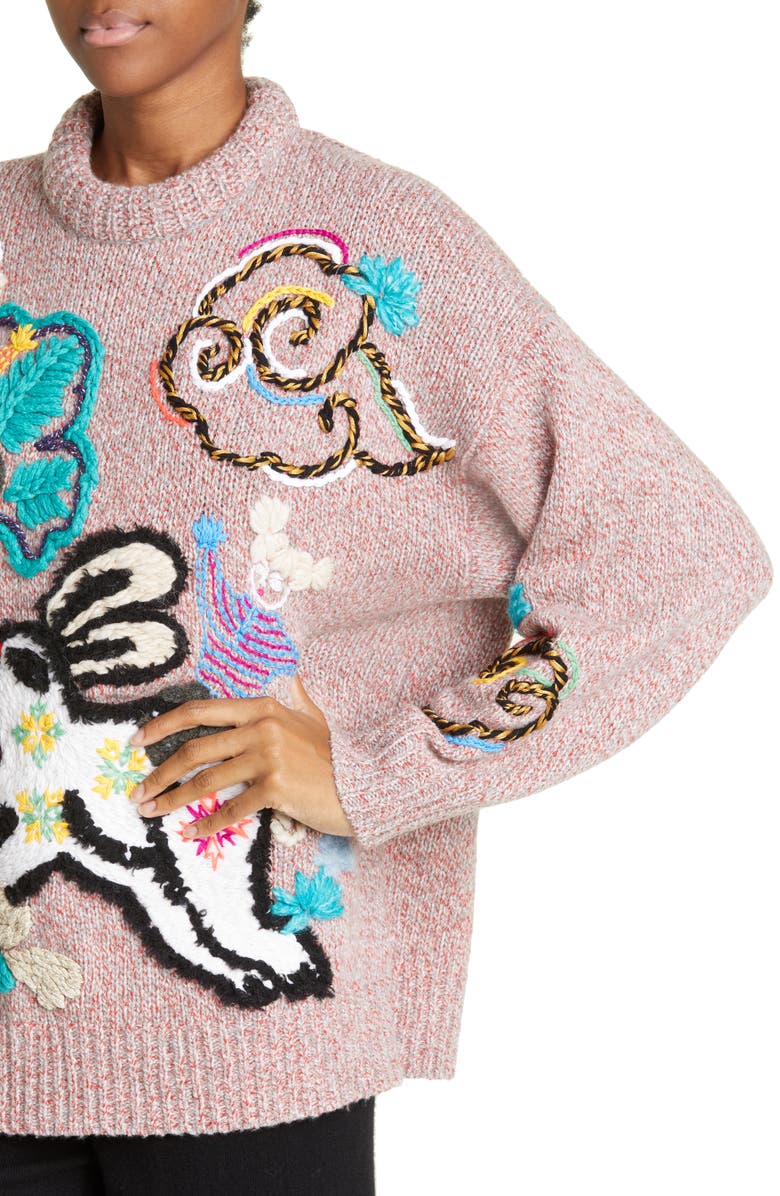 YanYan Lunar New Year 2023 Bunny Embroidered Wool Blend Sweater, Alternate, color,