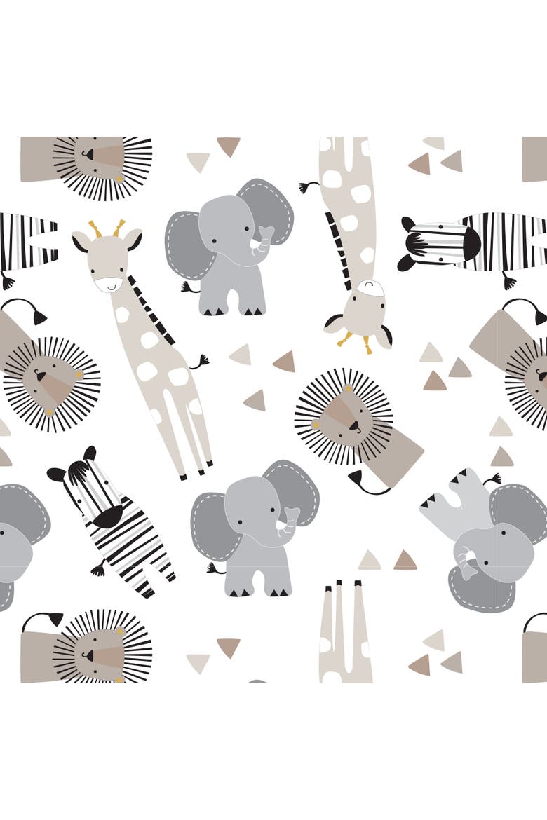 Jungle Safari 100% Cotton Elephant/Lion Fitted Crib Sheet, Alternate, color, White Multi