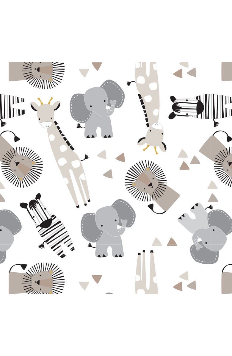 Lambs & Ivy Jungle Safari 100% Cotton Elephant/Lion Fitted Crib Sheet, Alternate, color, White Multi