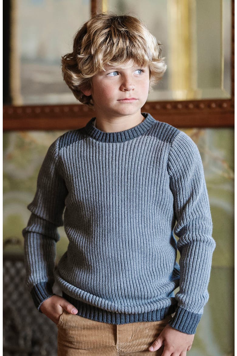Kids' Organic Long Sleeve Shoulder Detail Crewneck Pullover Sweater, Alternate, color, Gray Heather Colorblock