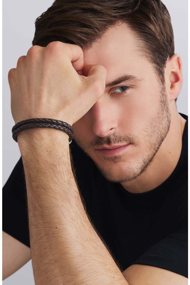 Men's Anthem Double Leather Bracelet, Alternate, color, BROWN