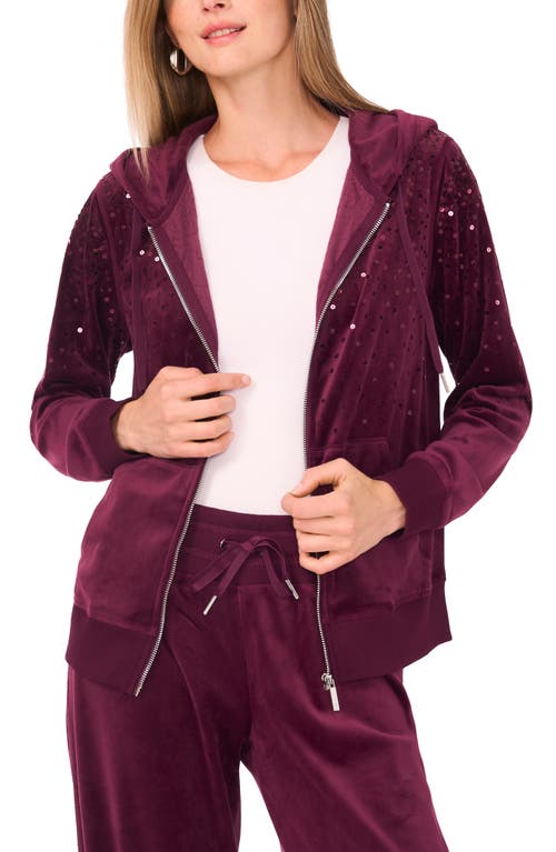 Vince Camuto Sequin Front Zip Hoodie In Burgundy