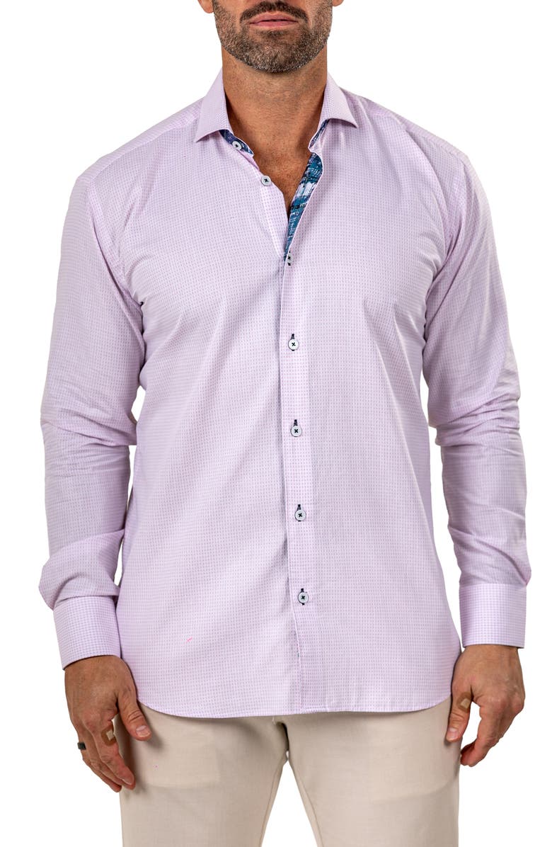 Maceoo Eins Marthy Contemporary Fit Cotton Button-Up Shirt, Main, color, White/Pink
