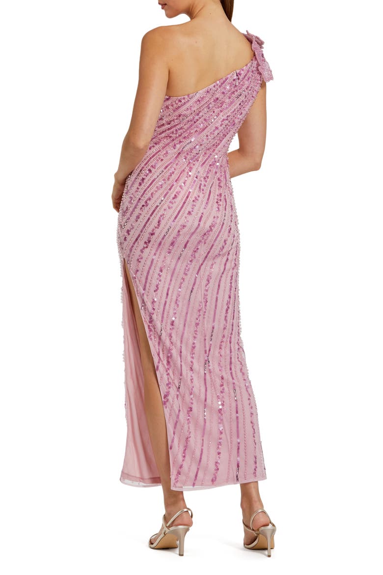 3D Flower Detail One Shoulder Beaded Mesh Gown, Alternate, color, Orchid