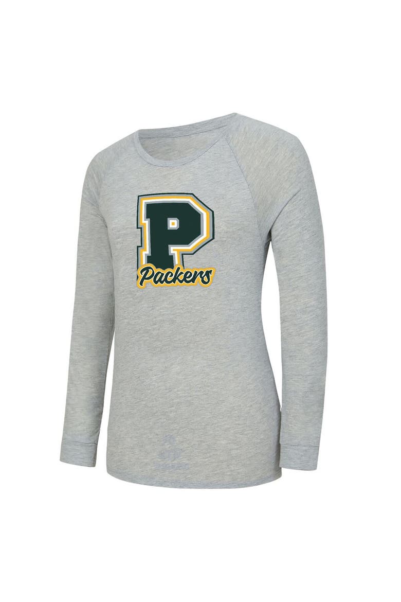 Women's Concepts Sport  Heather Gray/Green Green Bay Packers Regulate Plaid Long-Sleeve T-Shirt & Shorts Sleep Set, Alternate, color, Heather Gray