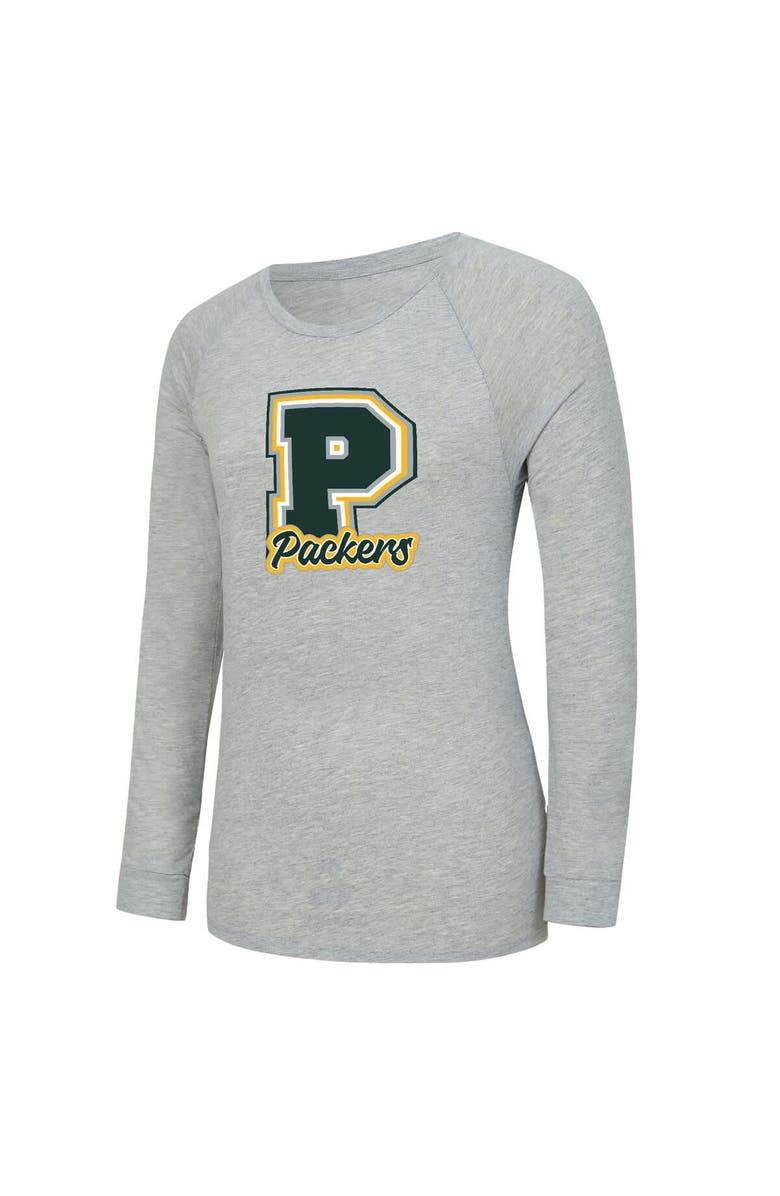 CONCEPTS SPORT Women's Concepts Sport  Heather Gray/Green Green Bay Packers Regulate Plaid Long-Sleeve T-Shirt & Shorts Sleep Set, Alternate, color, Heather Gray