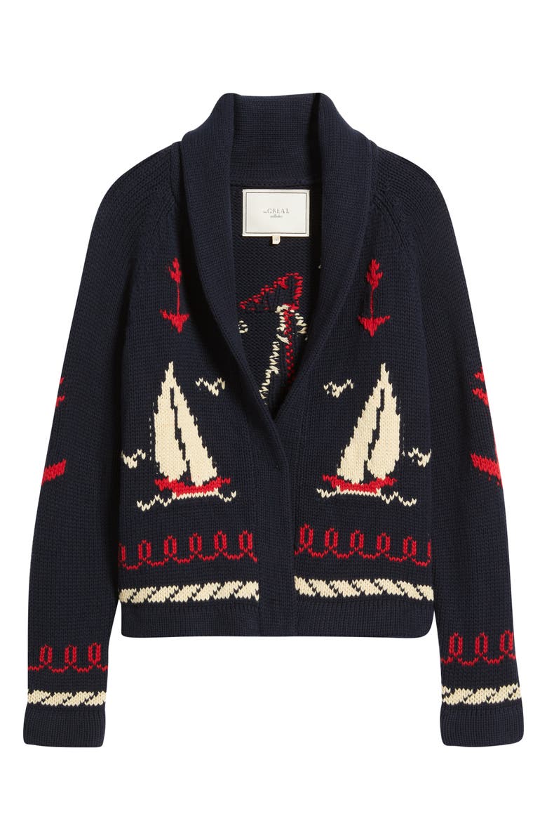 THE GREAT. The Sailboat Lodge Shawl Collar Cardigan, Alternate, color, Dark Navy