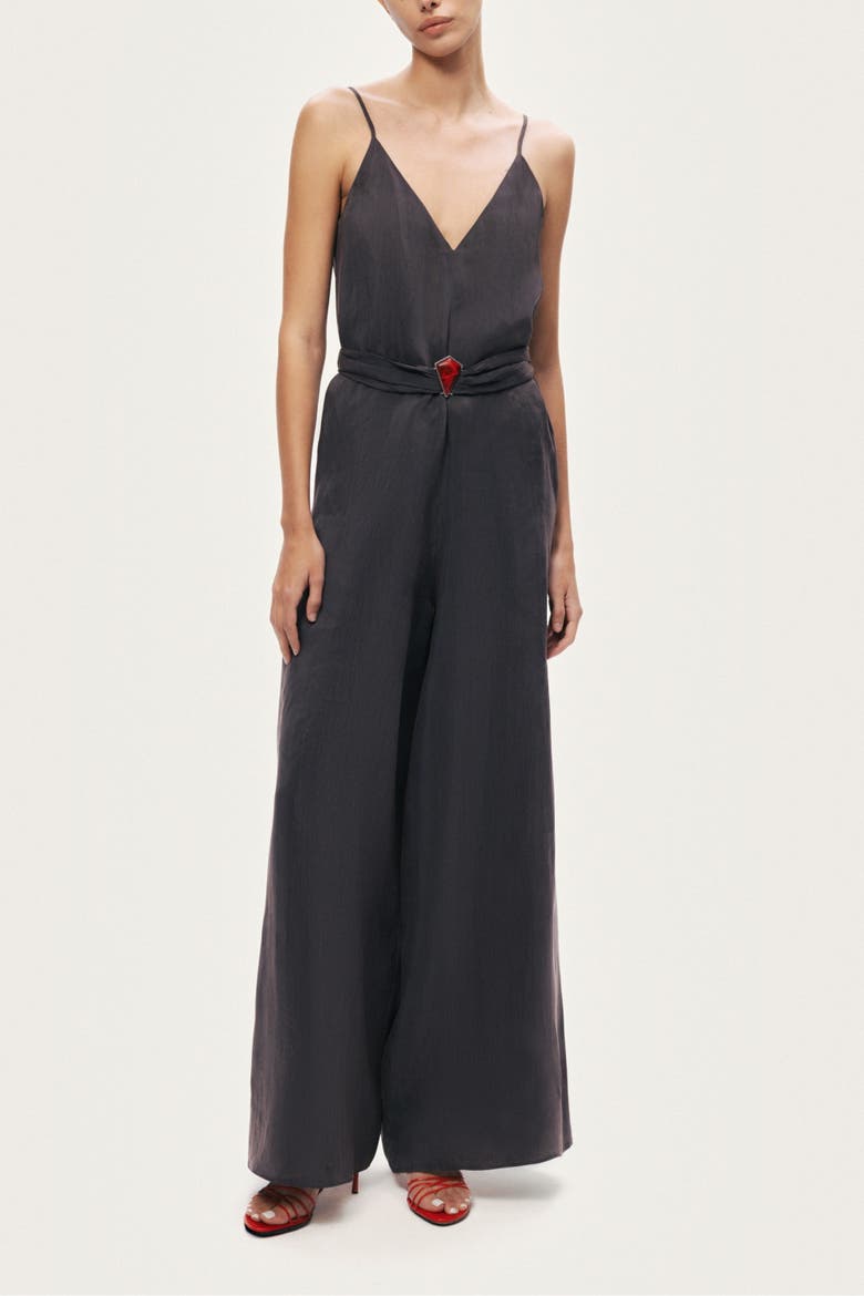 V-Neck Spaghetti Strap Jumpsuit, Main, color, Anthracite