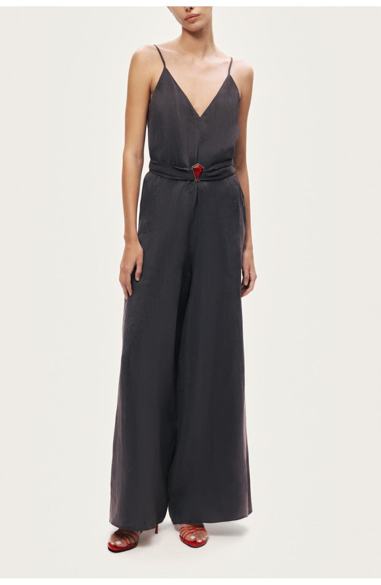 Nocturne V-Neck Spaghetti Strap Jumpsuit, Main, color, Anthracite