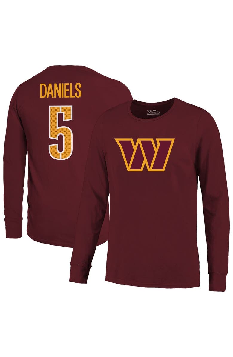 Majestic Threads Men's Majestic Threads Jayden Daniels Burgundy Washington Commanders Name & Number Non-Distressed Long Sleeve T-Shirt, Main, color, Burgundy