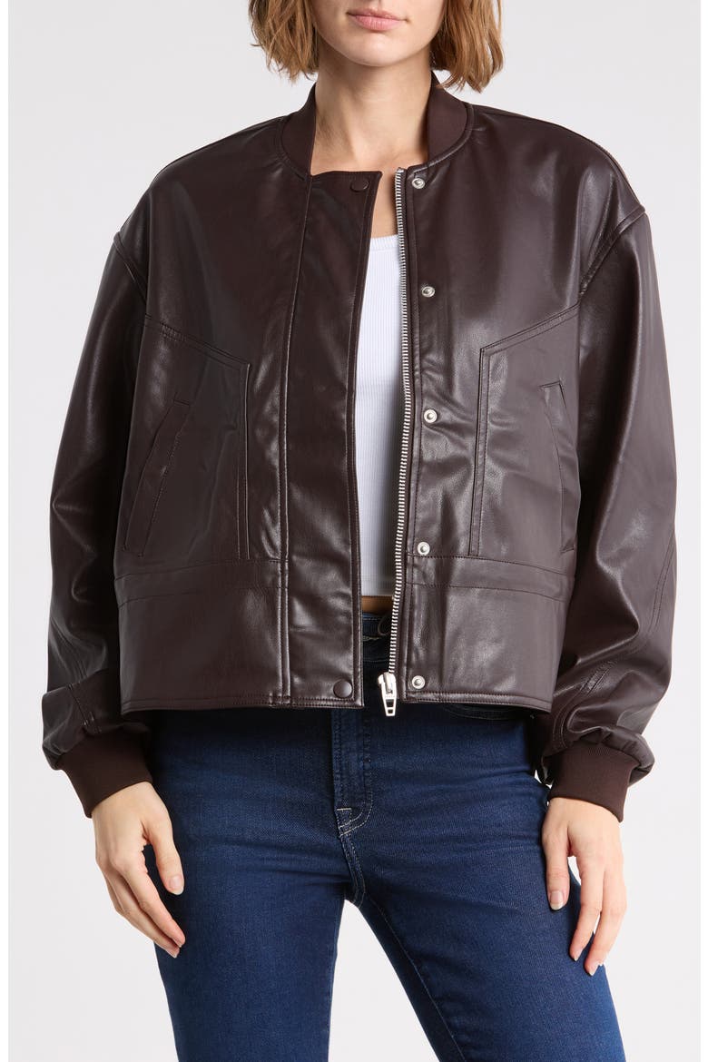 Cinched Waist Faux Leather Bomber Jacket, Main, color, OVERDRIVE
