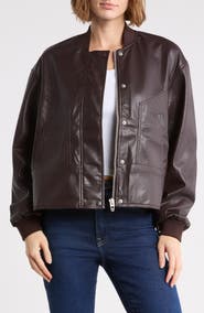 BLANKNYC Cinched Waist Faux Leather Bomber Jacket