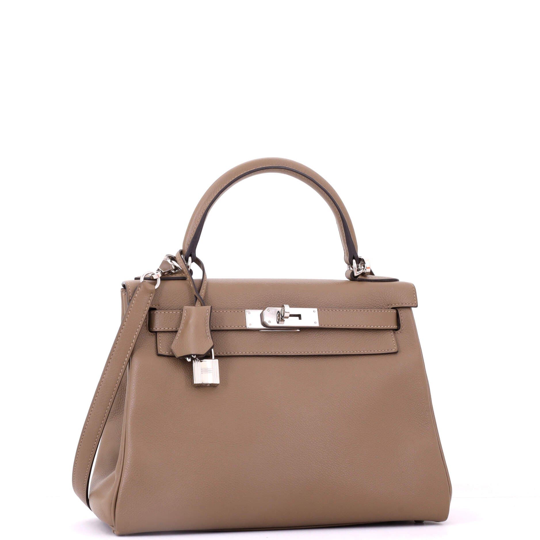 Pre-Owned Hermes Kelly Handbag Brown Evercolor with Palladium Hardware 28, Alternate, color, Beige De Weimar
