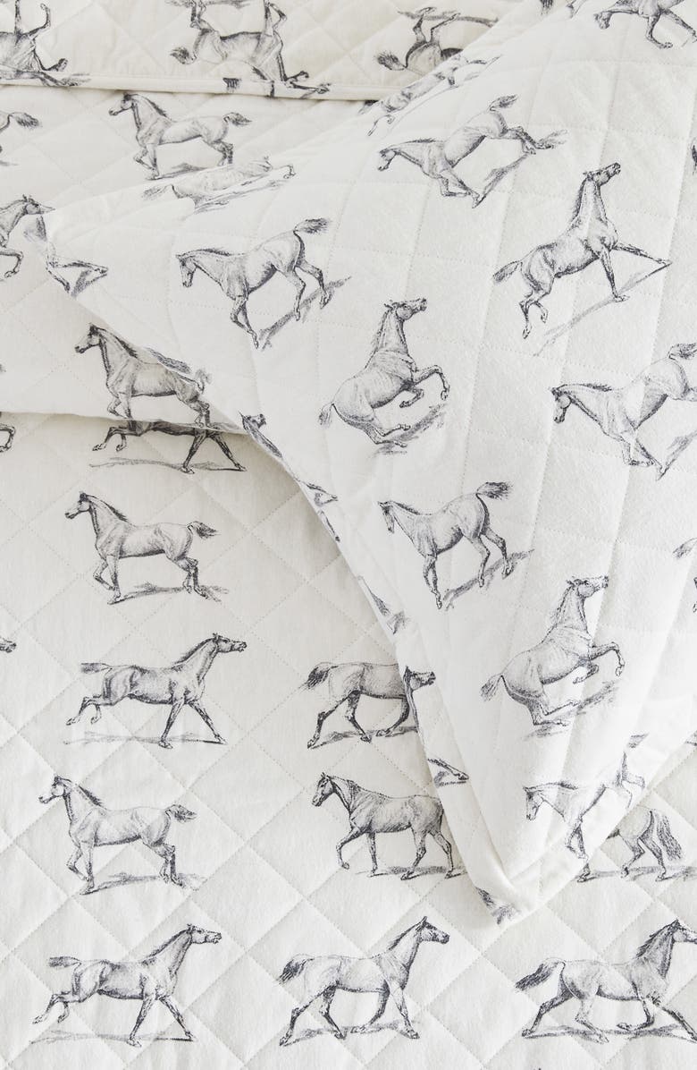 MELANGE HOME Horse Flannel Quilt & Sham Set, Alternate, color, Grey