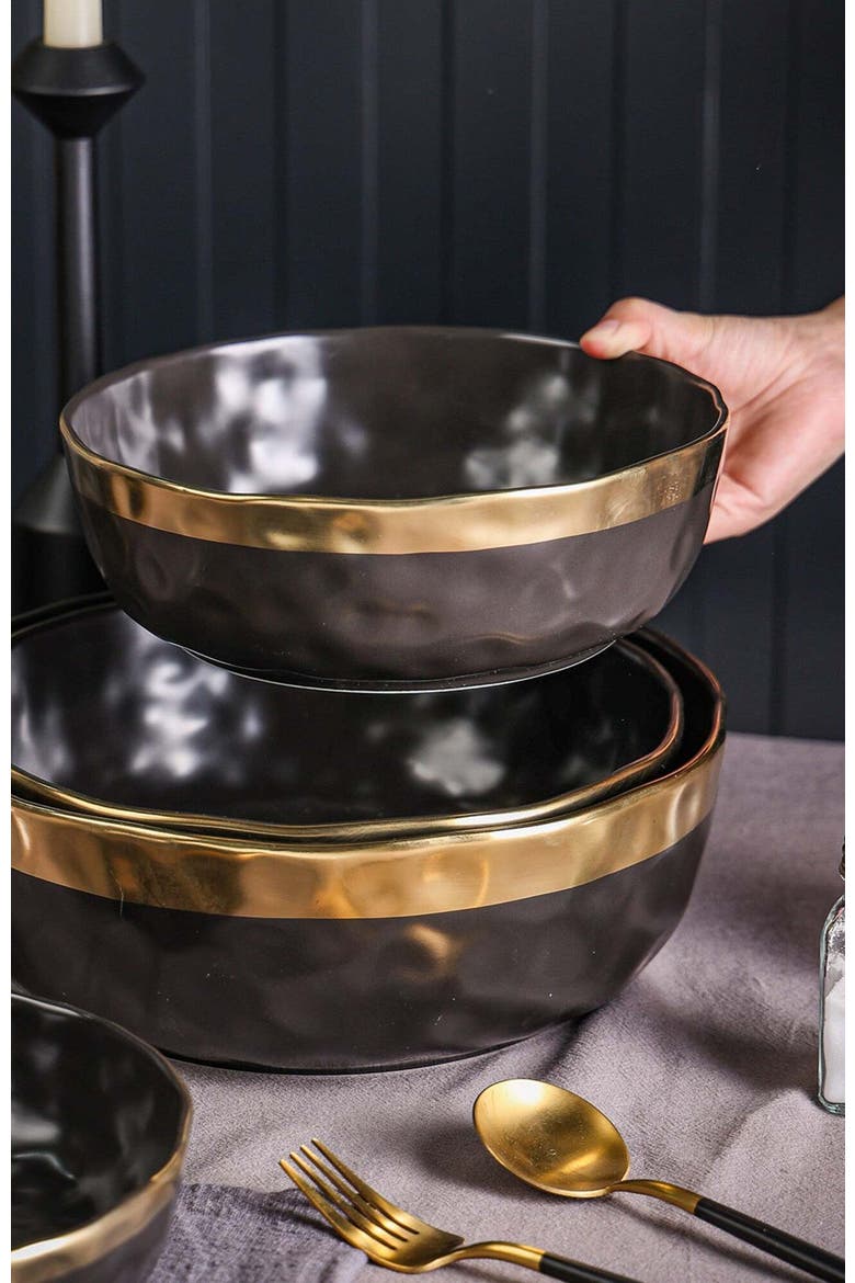 Florian Porcelain 3-Piece Serving Bowl Set, Alternate, color, Black