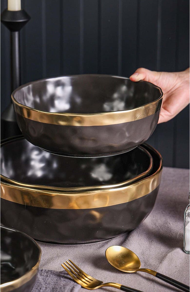 Stone Lain Florian Porcelain 3-Piece Serving Bowl Set, Alternate, color, Black