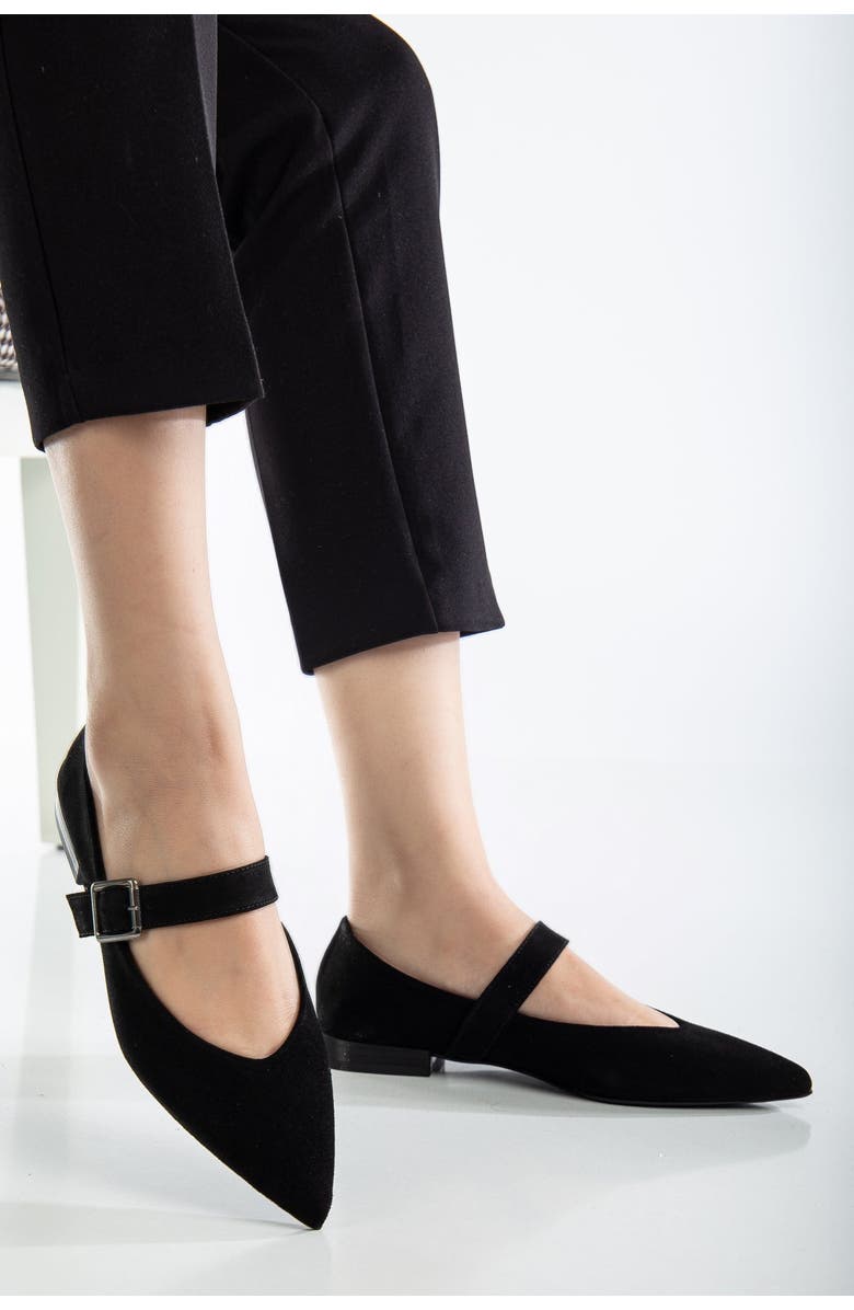 Forever & Always Shoes Willow Leather Mary Jane Flats, Alternate, color, Black Suede Leather