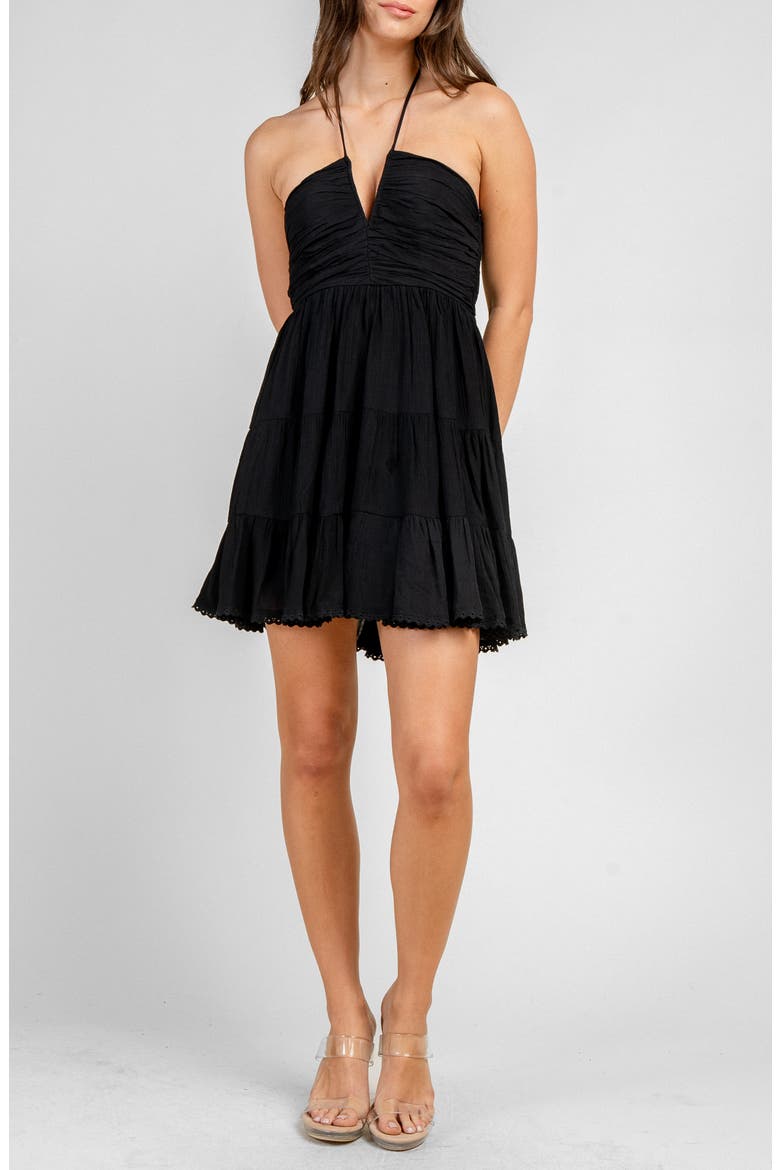 Notch Front Halter Dress, Main, color, BLACK