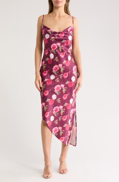 Bouquet Asymmetric Satin Slipdress