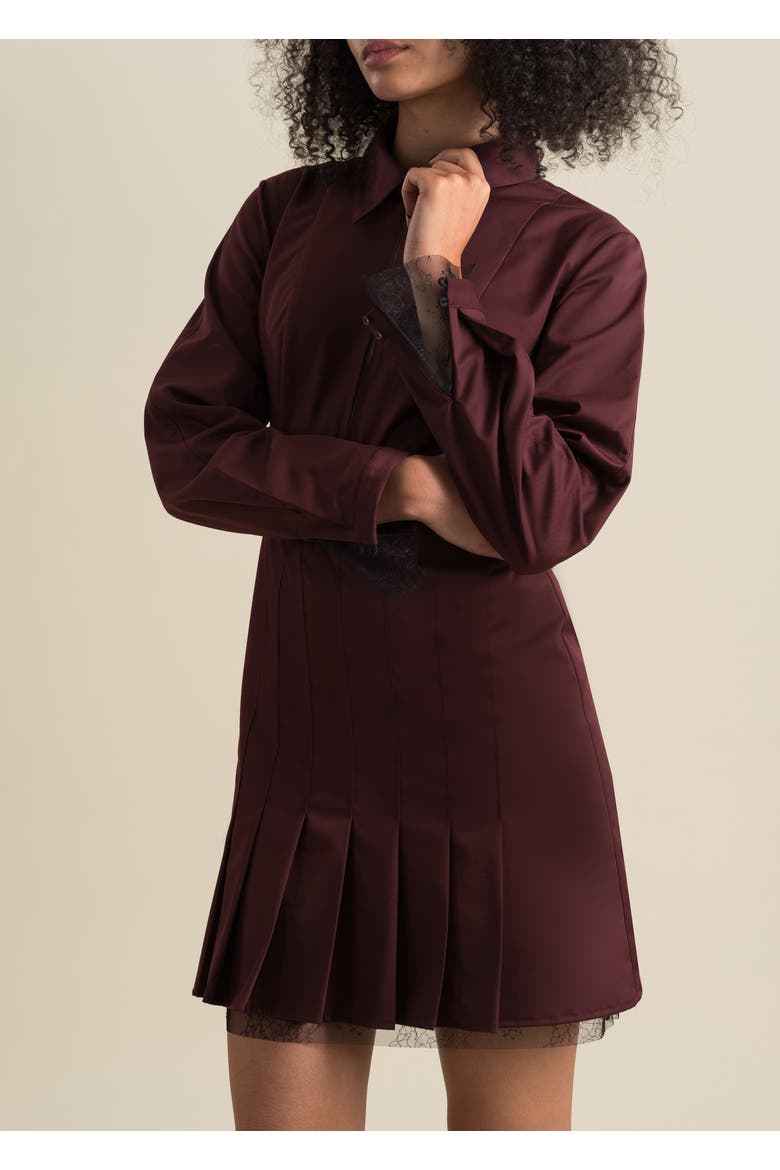 Honor Structured Lace-Trim Twill Mini Dress, Alternate, color, Burgundy