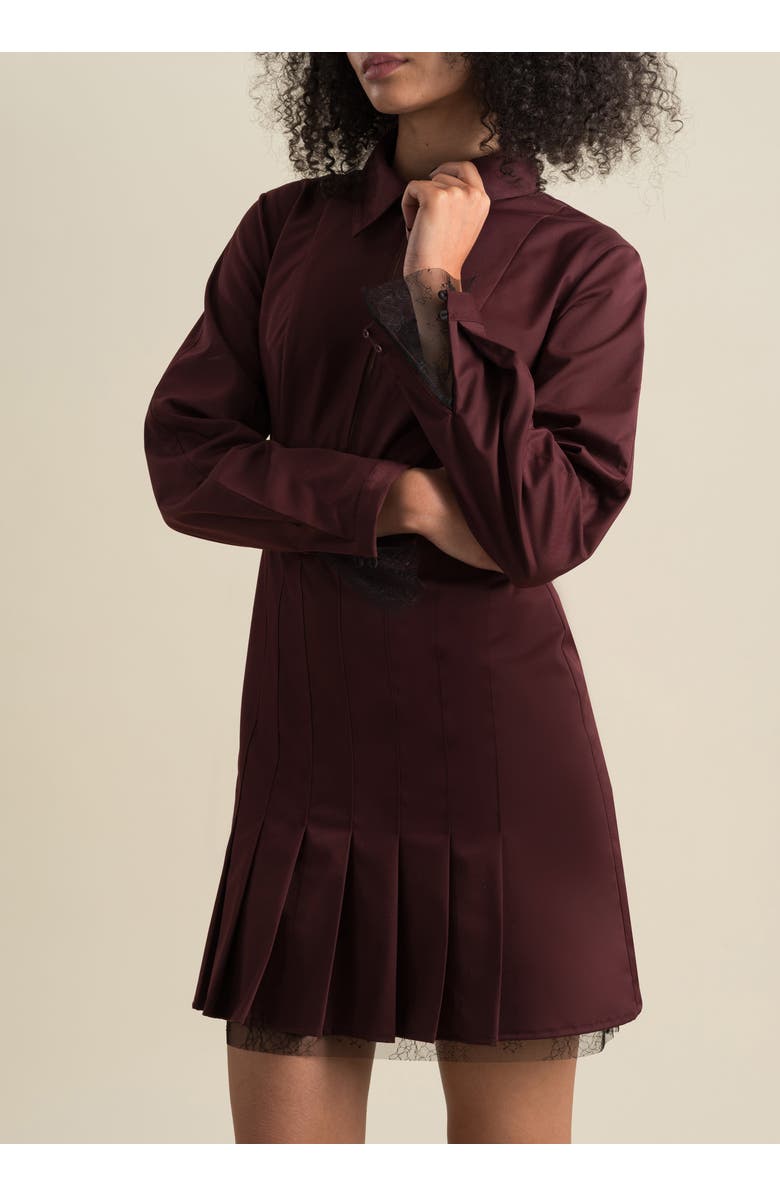 Contessa Mills Honor Structured Lace-Trim Twill Mini Dress, Alternate, color, Burgundy