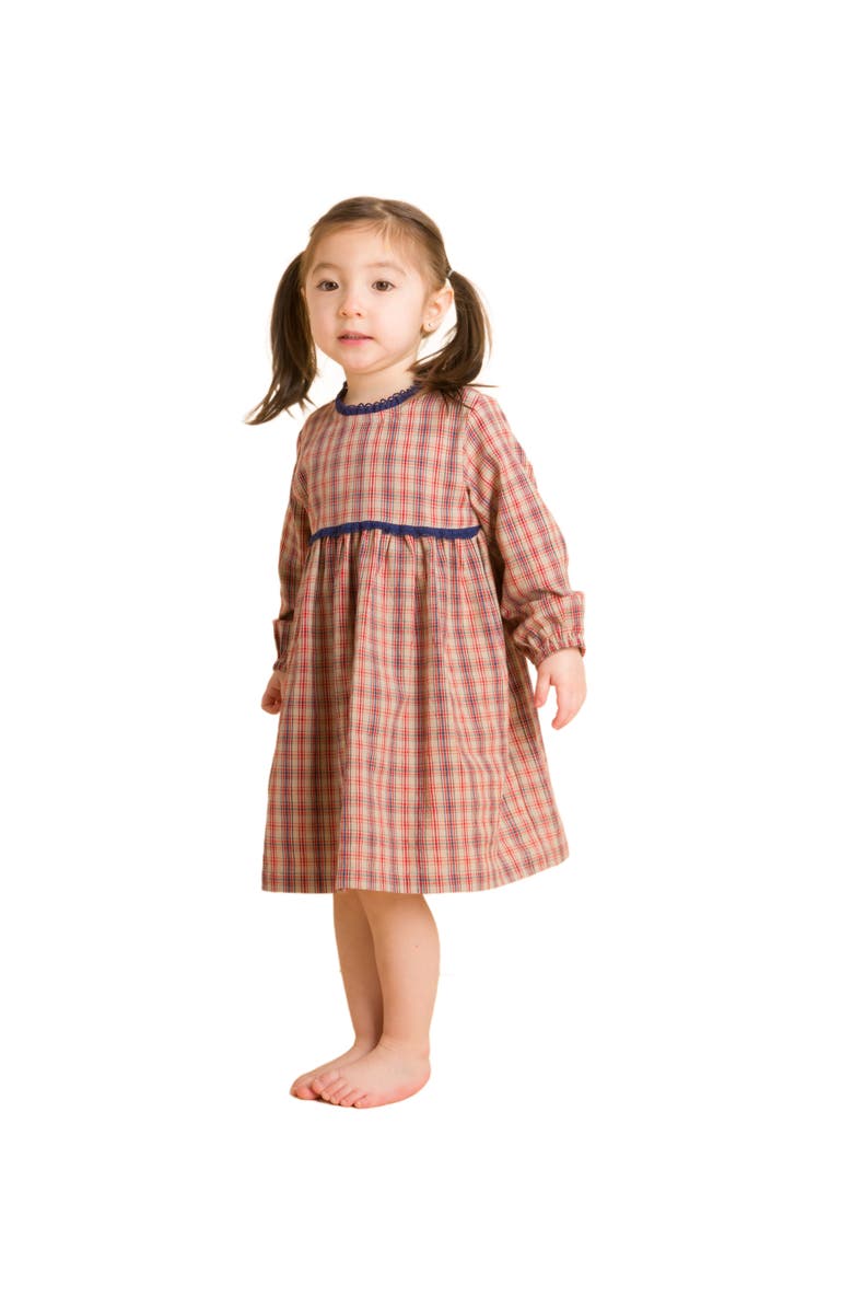 Beet World Toddler Long Sleeves Dress with Lace Trim, Main, color, Red And Blue