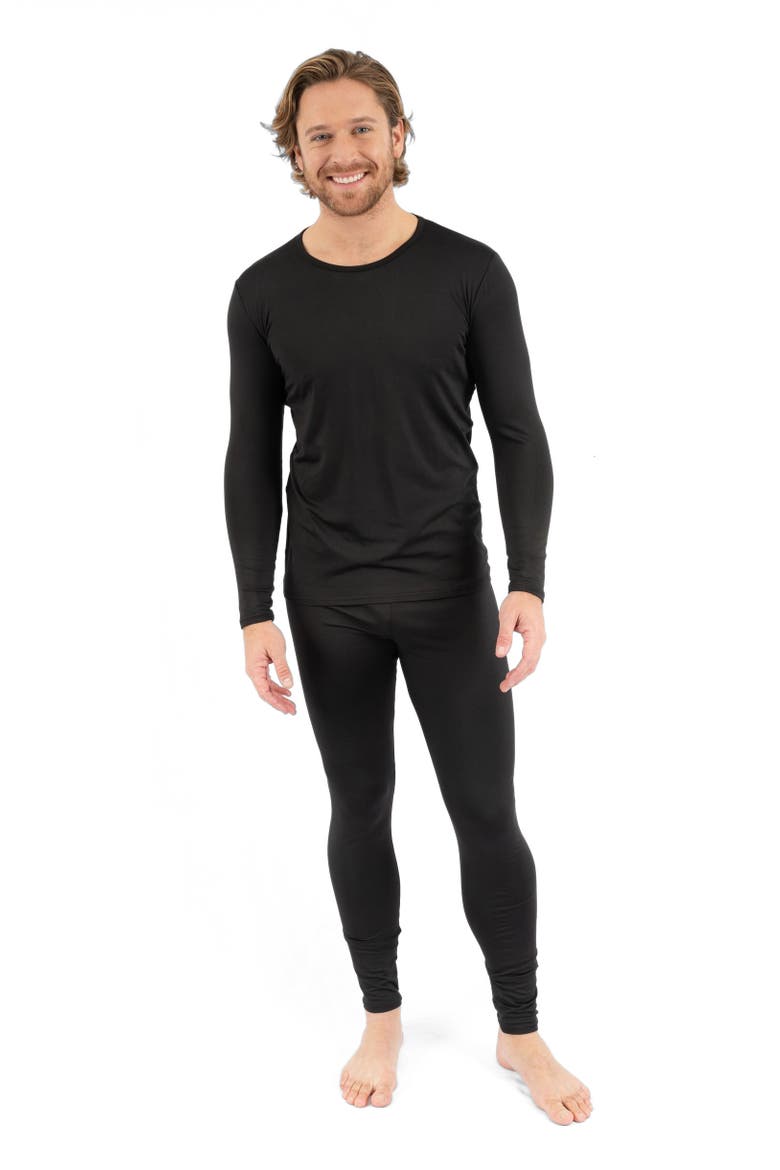 Men's Two-Piece Thermal Long Sleeve Solid Pajamas, Alternate, color, Black
