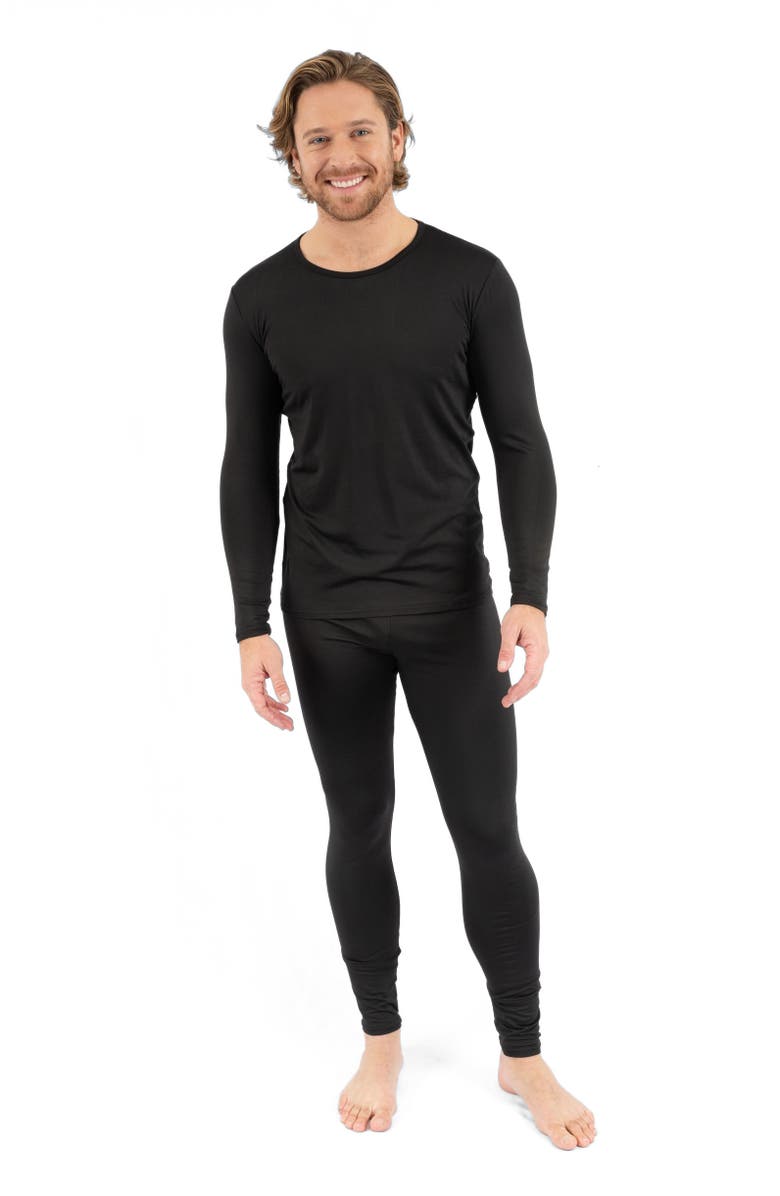 Leveret Men's Two-Piece Thermal Long Sleeve Solid Pajamas, Main, color, Black