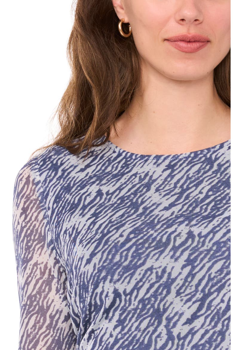 Ruched Mesh Top, Alternate, color, VINTAGE INDIGO BLUE