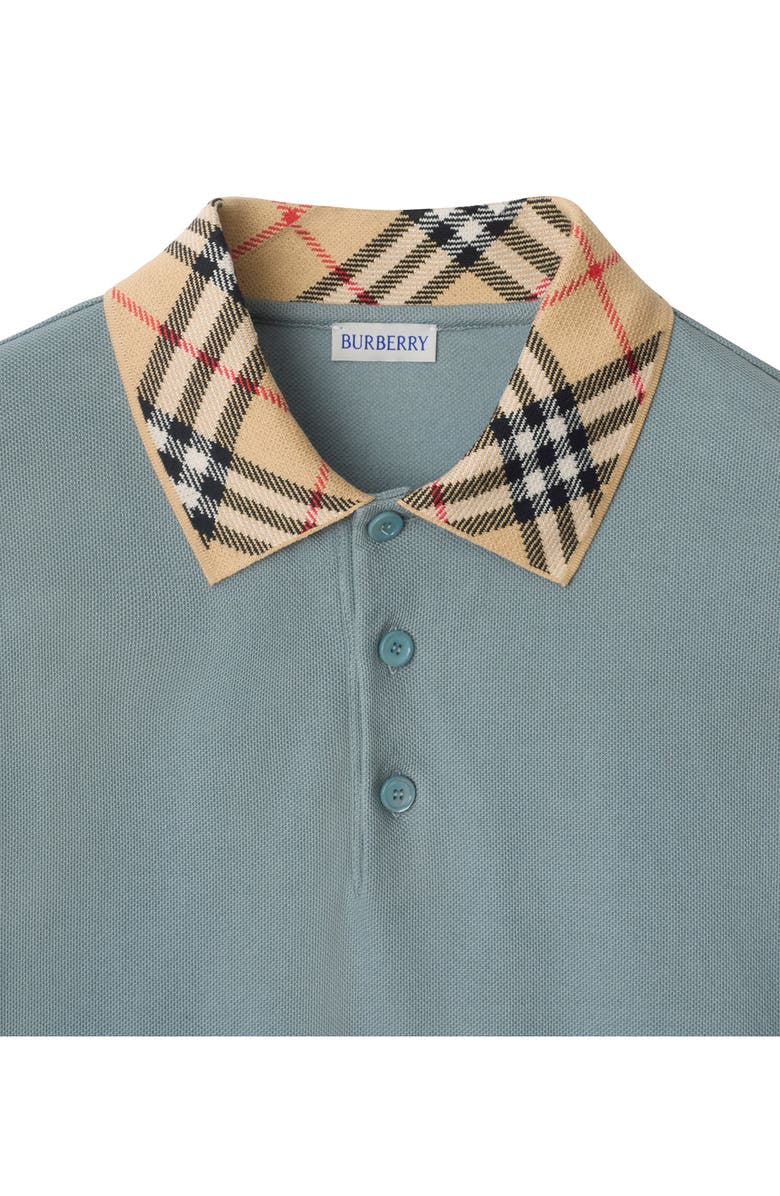 Burberry Check Trim Cotton Piqué Polo, Alternate, color, Gale