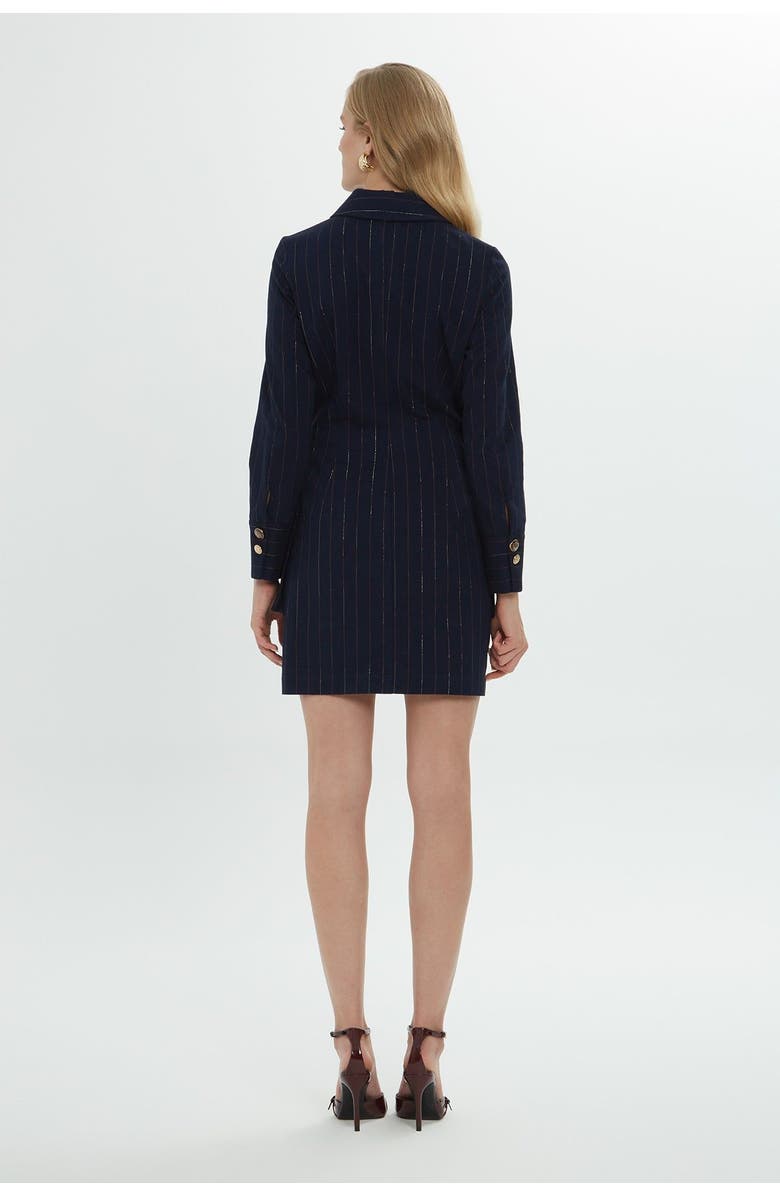 Gizia Long-Sleeved Striped Navy Shirt Dress with Gold Button Details, Alternate, color, Navy