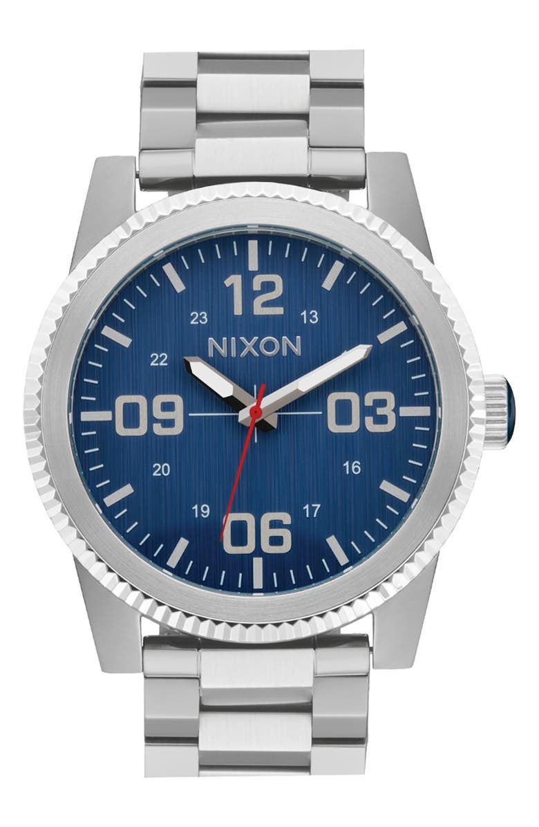 Nixon Corporal Bracelet Watch, 48mm, Main, color, Silver / Indigo
