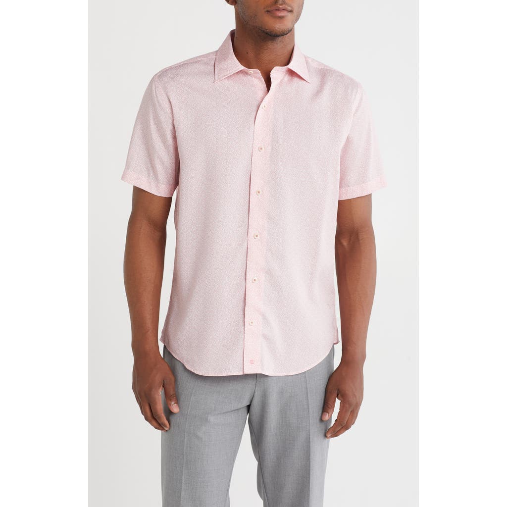 David Donahue Print Short Sleeve Sport Shirt In Pink