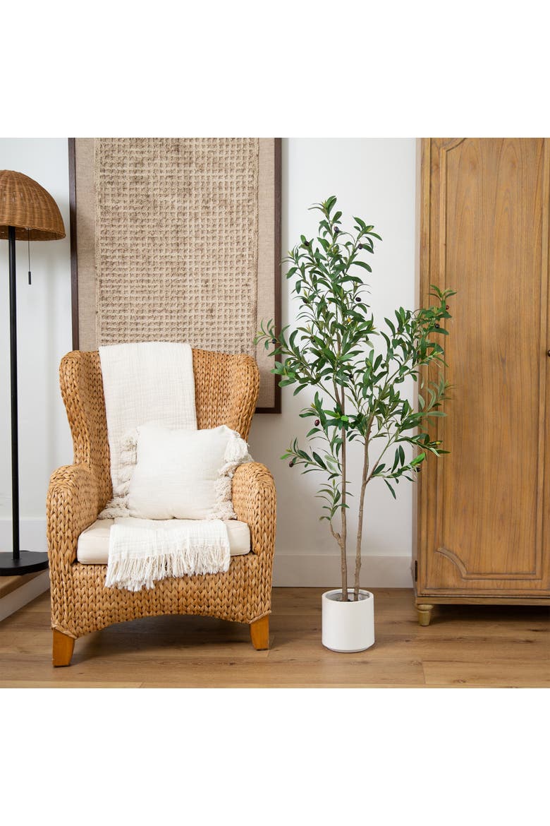 5-ft Artificial Minimalist Olive Tree in White Decorative Planter, Alternate, color, Green