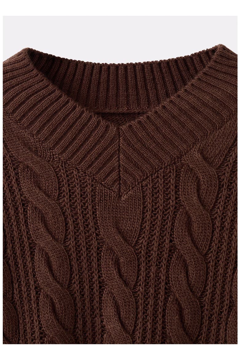 Cable V-Neck Sweater, Alternate, color, BROWN