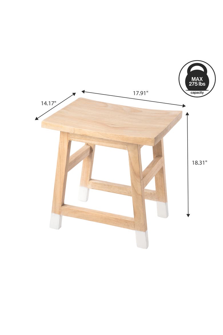 Finesse Handcrafted Solid Wood Accent Stool with / Dipped Legs, Farmhouse Backless Vanity Seat Decorative Plant Stand, Alternate, color, Natural/White