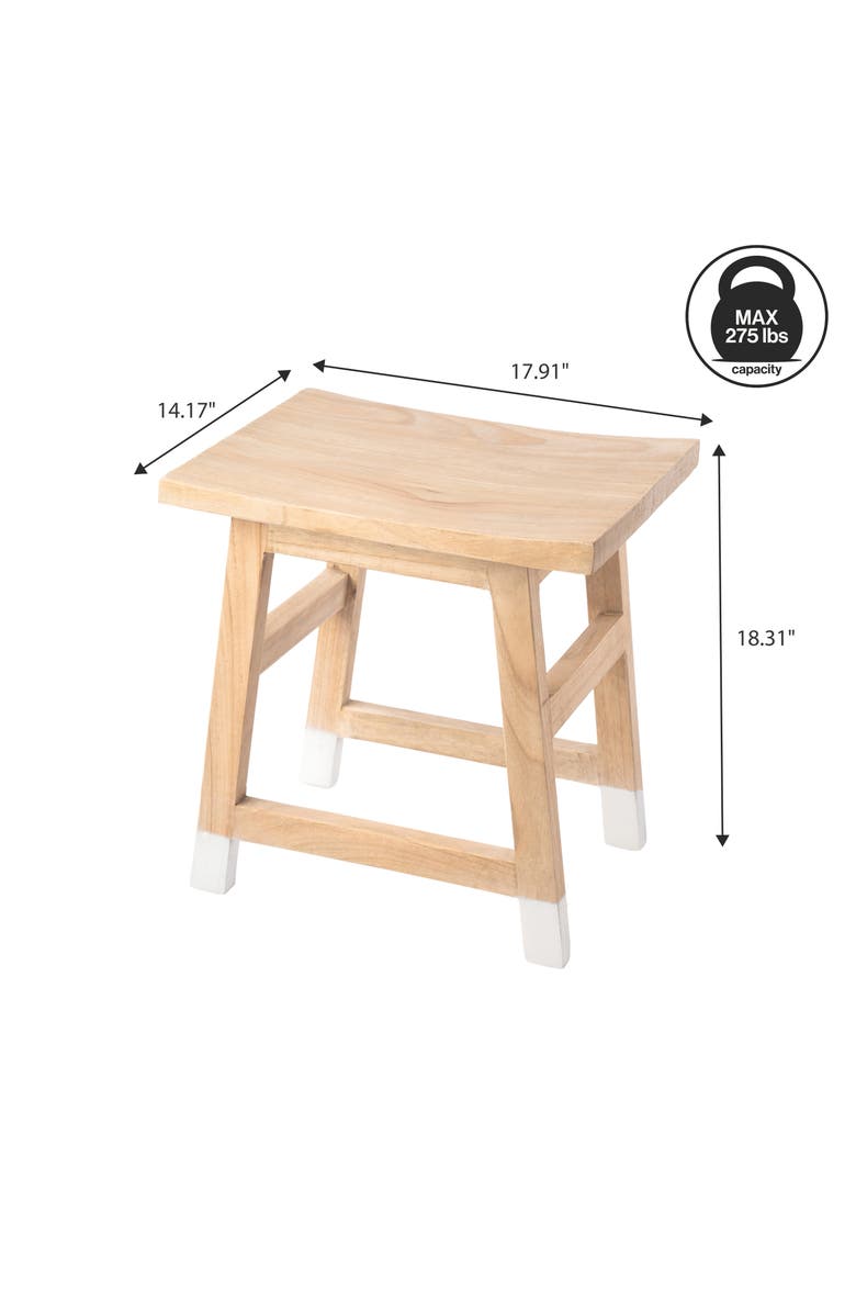 JONATHAN Y Finesse Classic Casual Handcrafted Solid Mindi Wood Accent Stool with Tipped Legs, Alternate, color, Natural/White