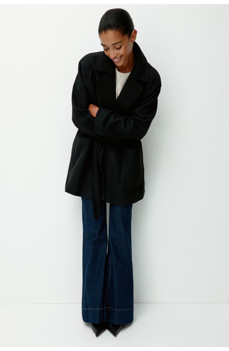 H&M Tie-belt Coat, Alternate, color, Black