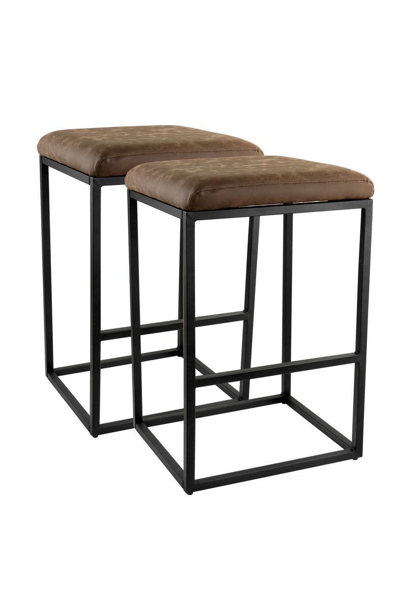 Elama 2 Piece Faux Leather Bar Chair, Main, color, Brown