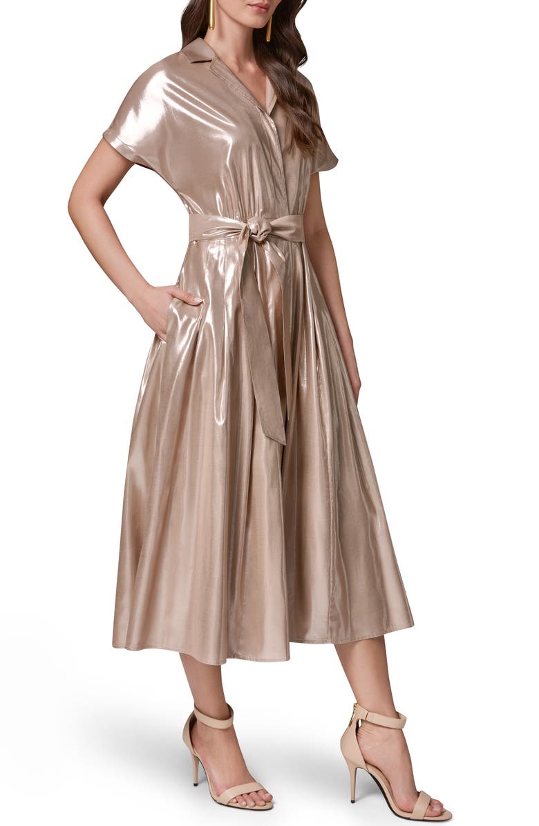 Donna Karan New York Metallic Belted Shirtdress, Alternate, color, Snow Petal/ Silver
