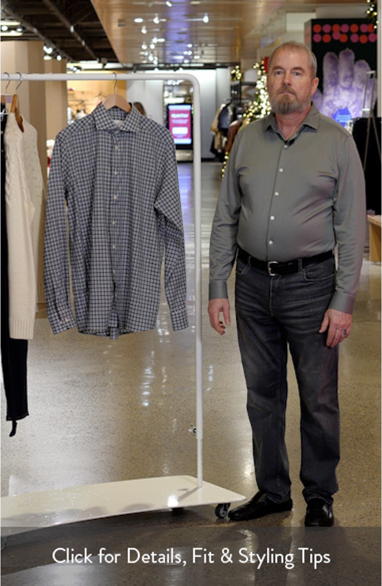 Contemporary Fit Grey Check Cotton Flannel Dress Shirt, sales video thumbnail