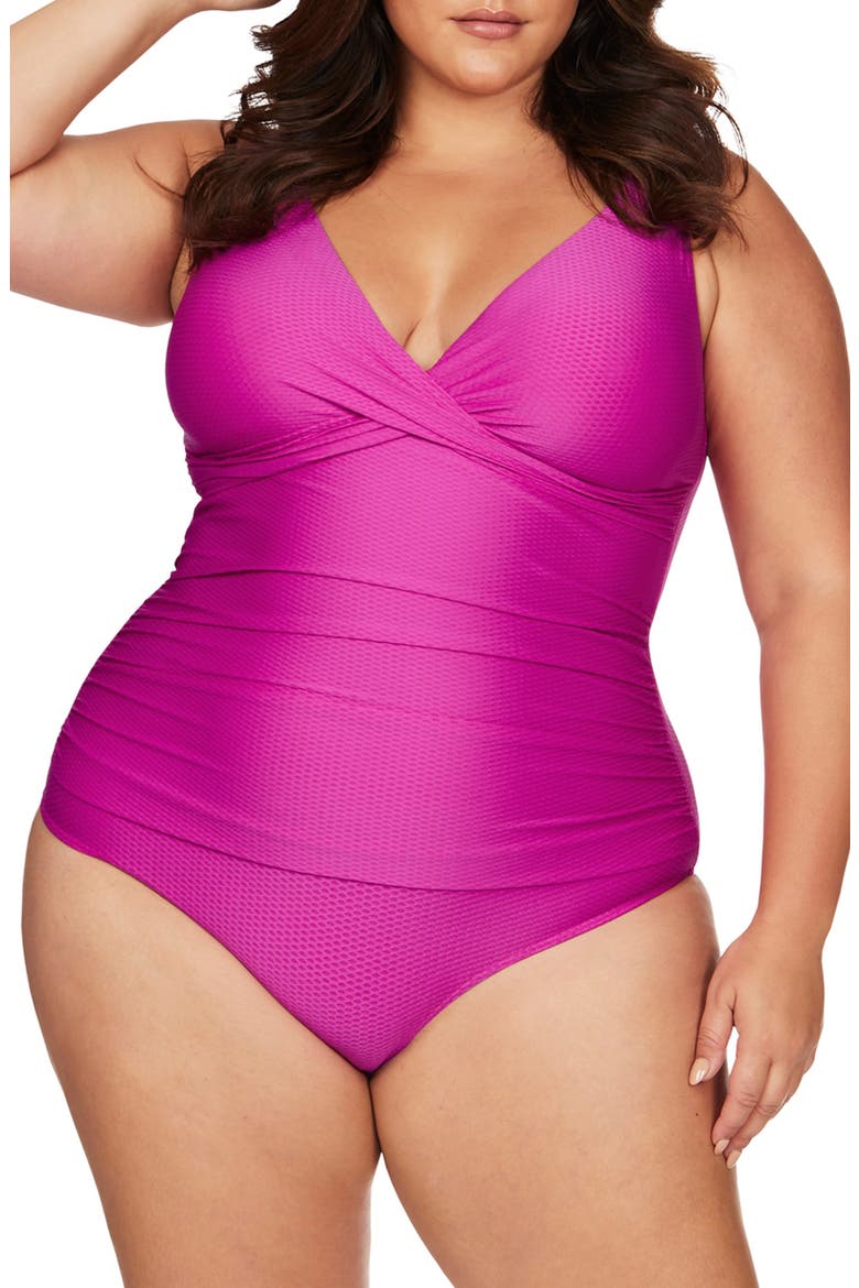 Serenade Delacroix Cross Front D-Cup & Up One-Piece Swimsuit, Main, color, PINK