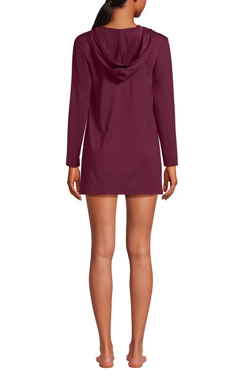 Lands' End Cotton Jersey Long Sleeve Hooded Swim Cover-up Dress In Burgundy